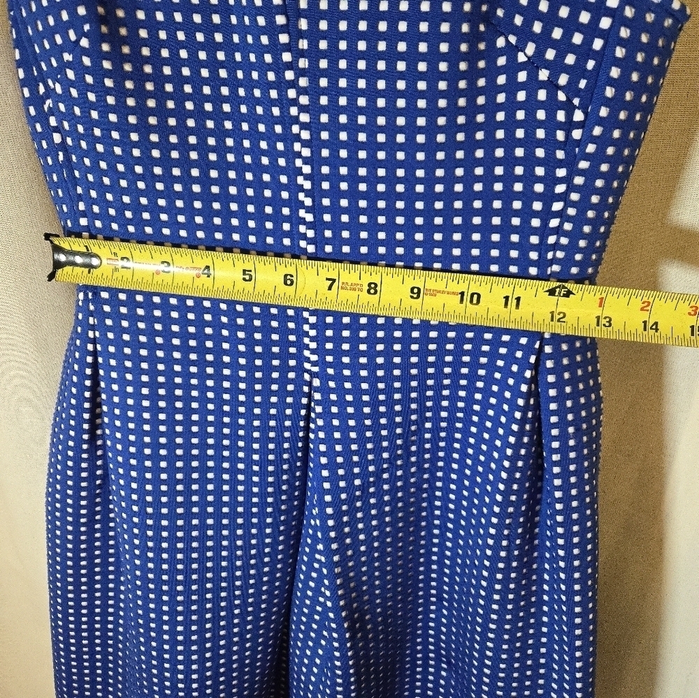 Blue and White Sleeveless Dress Skater Scuba Flare Skirt - Picture 5 of 6